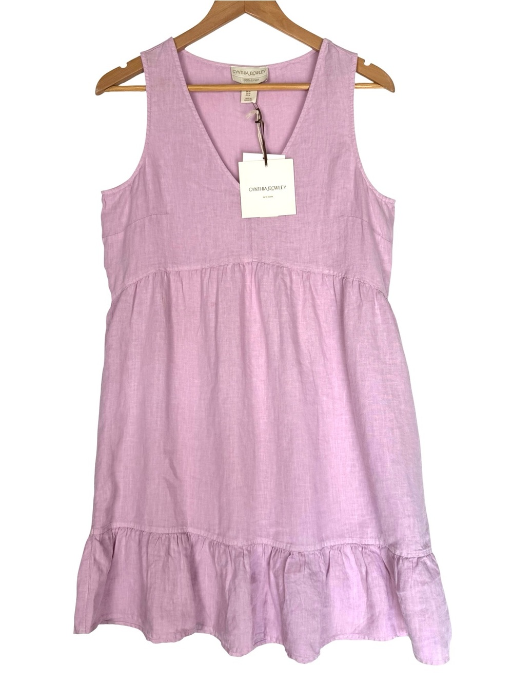 Cynthia Rowley 100% linen sundress sleeveless V-neck silhouette lilac MEDIUM NWT